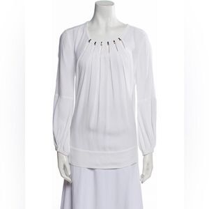 NWOT DIANE VON FURSTENBERG WHITE BLOUSE WITH GOLD ACCENTS SIZE 12